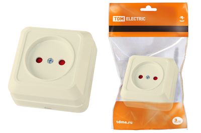 "Розетка 2П открытой установки с з/ш IP20 10А, слоновая кость ""Ладога"" TDM" SQ1801-0063