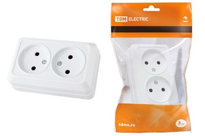 "Розетка двойная 2П открытой установки IP20 10А 250В (керамика) белая ""Ладога"" TDM" SQ1801-0112