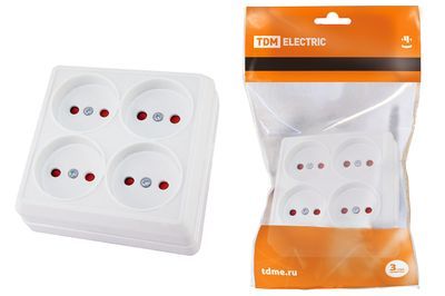 "Розетка четырехместная 2П открытой установки IP20 10A с защитными шторками белая ""Ладога"" TDM" SQ1801-0121