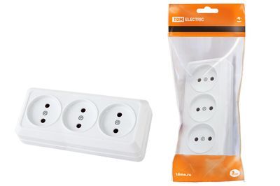 "Розетка 3-х местная горизонтальная 2П открытой установки IP20 10A белая ""Ладога"" TDM" SQ1801-0124