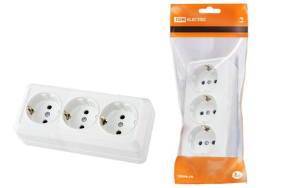 "Розетка 3-х местная горизонтальная 2П+3 открытой установки IP20 16A белая ""Ладога"" TDM" SQ1801-0126