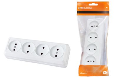 "Розетка 4-х местная горизонтальная 2П открытой установки IP20 10A белая ""Ладога"" TDM" SQ1801-0128