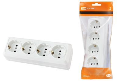 "Розетка 4-х местная горизонтальная 2П+3 открытой установки IP20 16A белая ""Ладога"" TDM" SQ1801-0130