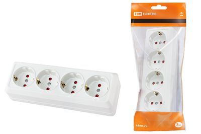 "Розетка 4-х местная горизонтальная 2П+3 открытой установки IP20 16A с з/ш белая ""Ладога"" TDM" SQ1801-0131