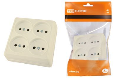 "Розетка четырехместная 2П открытой установки IP20 10A сл.кость ""Ладога"" TDM" SQ1801-0220