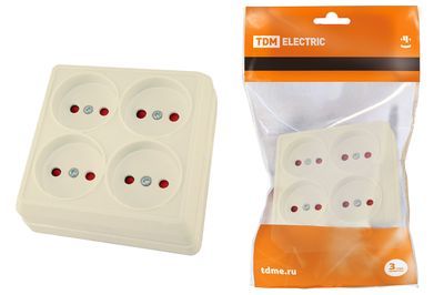 "Розетка четырехместная 2П открытой установки IP20 10A с защитными шторками сл.кость ""Ладога"" TDM" SQ1801-0221