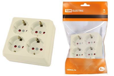 "Розетка четырехместная 2П+3 открытой установки IP20 16A с защитными шторками сл.кость ""Ладога"" TDM" SQ1801-0223