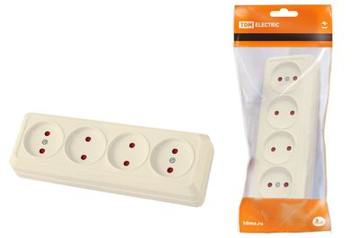 "Розетка 4-х местная горизонтальная 2П открытой установки IP20 10A с з/ш сл. кость ""Ладога"" TDM" SQ1801-0229