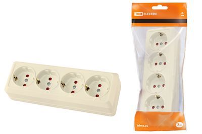 "Розетка 4-х местная горизонтальная 2П+3 открытой установки IP20 16A с з/ш сл. кость ""Ладога"" TD" SQ1801-0231