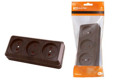 "Розетка 3-х местная горизонтальная 2П открытой установки IP20 10A с з/ш бук ""Ладога"" TDM" SQ1801-0325