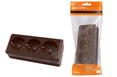 "Розетка 3-х местная горизонтальная 2П+3 открытой установки IP20 16A с з/ш бук ""Ладога"" TDM" SQ1801-0327