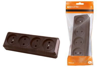 "Розетка 4-х местная горизонтальная 2П открытой установки IP20 10A бук ""Ладога"" TDM" SQ1801-0328