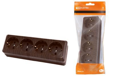 "Розетка 4-х местная горизонтальная 2П+3 открытой установки IP20 16A бук ""Ладога"" TDM" SQ1801-0330