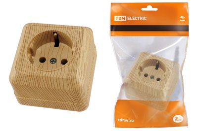 "Розетка 2П+3 открытой установки IP20 16А 250В (керамика) сосна ""Ладога"" TDM" SQ1801-0411