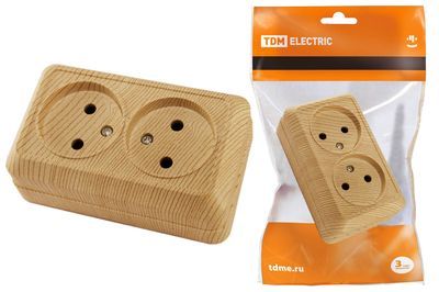 "Розетка двойная 2П открытой установки IP20 10А 250В (керамика) сосна ""Ладога"" TDM" SQ1801-0412