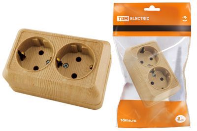 "Розетка двойная 2П+3 открытой установки IP20 16А 250В (керамика) сосна ""Ладога"" TDM" SQ1801-0413