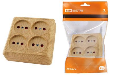 "Розетка четырехместная 2П открытой установки IP20 10A с защитными шторками сосна ""Ладога"" TDM" SQ1801-0421