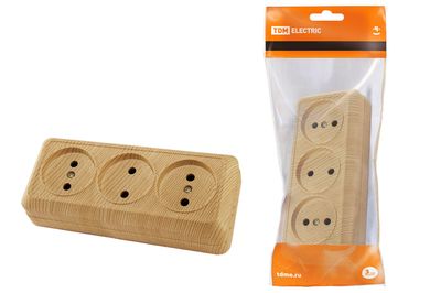 "Розетка 3-х местная горизонтальная 2П открытой установки IP20 10A сосна ""Ладога"" TDM" SQ1801-0424