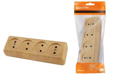 "Розетка 4-х местная горизонтальная 2П открытой установки IP20 10A сосна ""Ладога"" TDM" SQ1801-0428