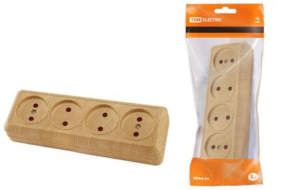 "Розетка 4-х местная горизонтальная 2П открытой установки IP20 10A с з/ш сосна ""Ладога"" TDM" SQ1801-0429