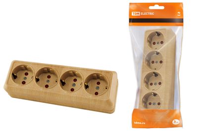 "Розетка 4-х местная горизонтальная 2П+3 открытой установки IP20 16A с з/ш сосна ""Ладога"" TDM" SQ1801-0431