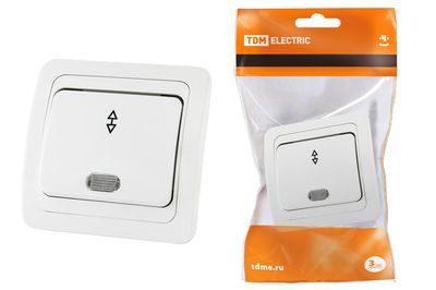 "Переключатель на 2 направления с подсветкой 10А белый ""Валдай"" TDM" SQ1804-0005