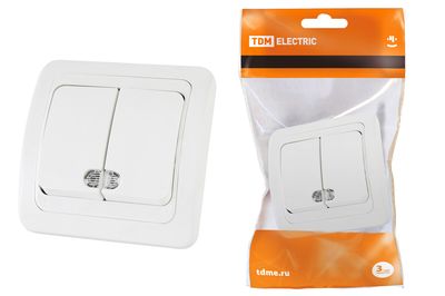 "Выключатель 2-кл. с подсветкой 10А белый ""Валдай"" TDM" SQ1804-0006