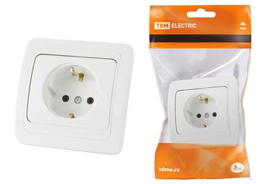 "Розетка 2П+З 16А белая ""Валдай"" TDM" SQ1804-0008