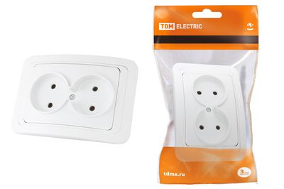 "Розетка двойная 2П 10А белая ""Валдай"" TDM" SQ1804-0009