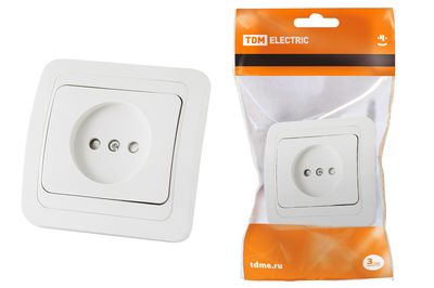 "Розетка 2П 10А c защитными шторками белая ""Валдай"" TDM" SQ1804-0023