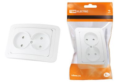 "Розетка двойная 2П 10А c защитными шторками белая ""Валдай"" TDM" SQ1804-0025