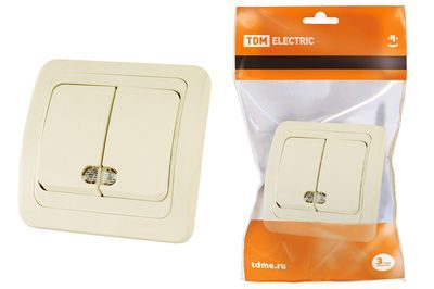 "Выключатель 2-кл. с подсветкой 10А сл. кость ""Валдай"" TDM" SQ1804-0106