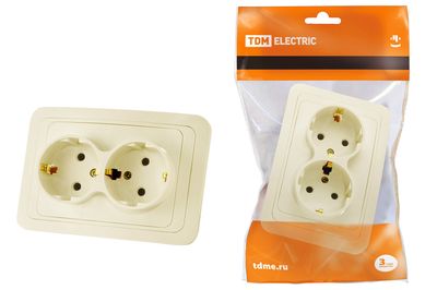 "Розетка двойная 2П+З 16А сл. кость ""Валдай"" TDM" SQ1804-0110