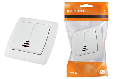 "Выключатель 2 кл. с подсветкой 10А белый ""Онега"" TDM" SQ1805-0005