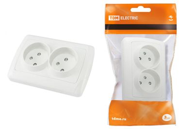 "Розетка двойная 2П 10А 250В с защ. шт. белая ""Онега"" TDM" SQ1805-0012