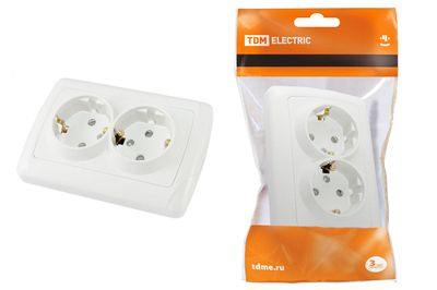 "Розетка двойная 2П+З 16А 250В с защ. шт. белая ""Онега"" TDM" SQ1805-0013