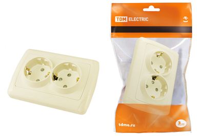 "Розетка двойная 2П+З 16А 250В с защ. шт. сл. кость ""Онега"" TDM" SQ1805-0042