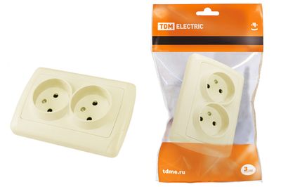 "Розетка двойная 2П 10А 250В сл. кость ""Онега"" TDM" SQ1805-0046