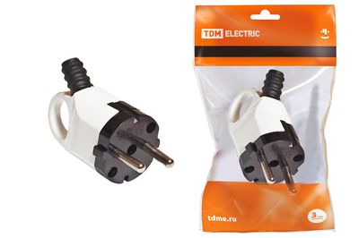 Вилка угловая с ушком с/з белая 16А 250В TDM SQ1806-0005
