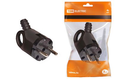 Вилка угловая с ушком с/з черная 16А 250В TDM SQ1806-0006