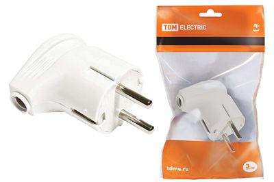 Вилка угловая с/з белая 16А 250В TDM SQ1806-0007