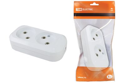 Колодка розеточная 2 гнезда 2П б/з 10А 250В белая TDM SQ1806-0012