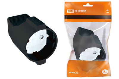 Кабельная розетка 2П б/з с з/ш 10А 250B черная TDM SQ1806-0030