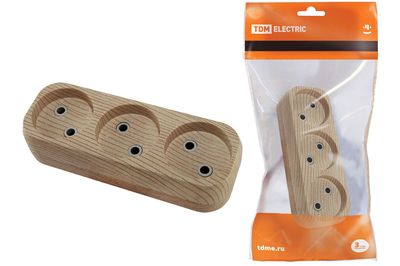 "Колодка розеточная 3 гнезда 2П б/з 10А 250В ""Эко"" (сосна) TDM" SQ1806-0047