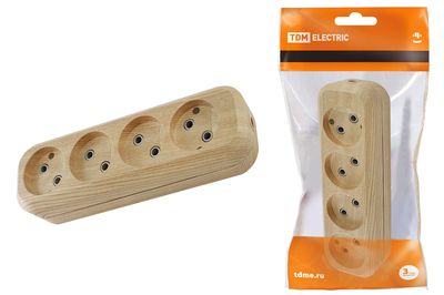 "Колодка розеточная 4 гнезда 2П б/з 10А 250В ""Эко"" (сосна) TDM" SQ1806-0050