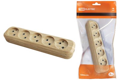 "Колодка розеточная 5 гнезд 2П б/з 10А 250В ""Эко"" (сосна) TDM" SQ1806-0053