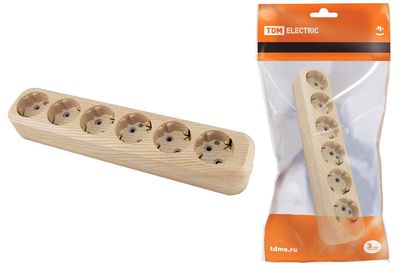 "Колодка розеточная 6 гнезд 2П+3 16А 250В ""Эко"" (сосна) TDM" SQ1806-0057