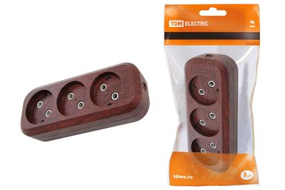 "Колодка розеточная 3 гнезда 2П б/з 10А 250В ""Эко"" (бук) TDM" SQ1806-0061