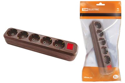 "Колодка розеточная 5 гнезд 2П+3 с выключателем16А 250В ""Эко"" (бук) TDM" SQ1806-0069