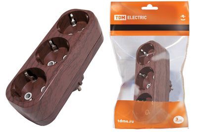"Блок на 3 гнезда 2П б/з плоский 6А 250B ""Эко"" (бук) TDM" SQ1806-0080